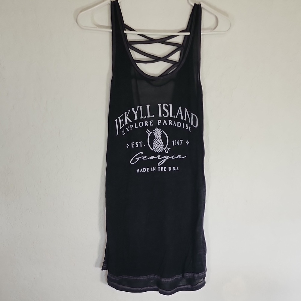 Exist Jekyll Island Georgia Black Strappy Graphic Tank Top Sleeveless S